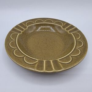 Vtg MCM 5.5" Olive Green Ceramic Ashtray Scalloped Petal Rim Retro Catchall Dish